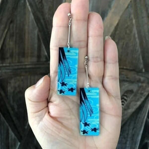 Blue Waters Retro Pop Asian Anime Style Rectangle Resin Drop Earrings G NWT